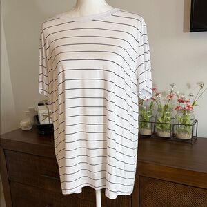 Torrid White Tee with Thin Black Stripes